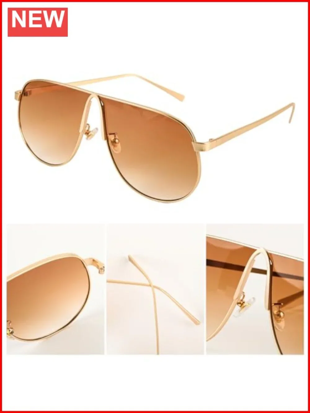 Oversized 70s Gold Metal Frame Aviator Sunglasses with UV Protection